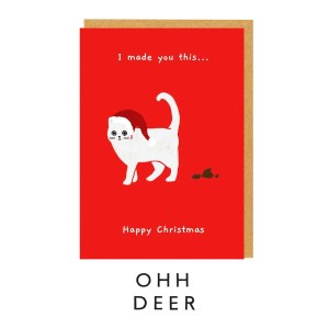 Поздравителна картичка "Подарък от котката за Коледа" 